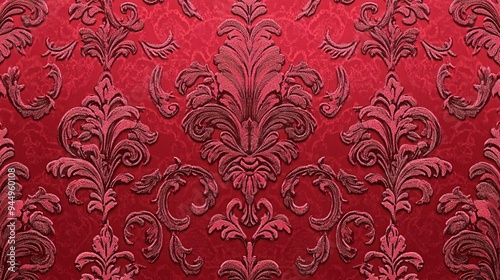 Elegant red damask pattern with intricate floral designs.