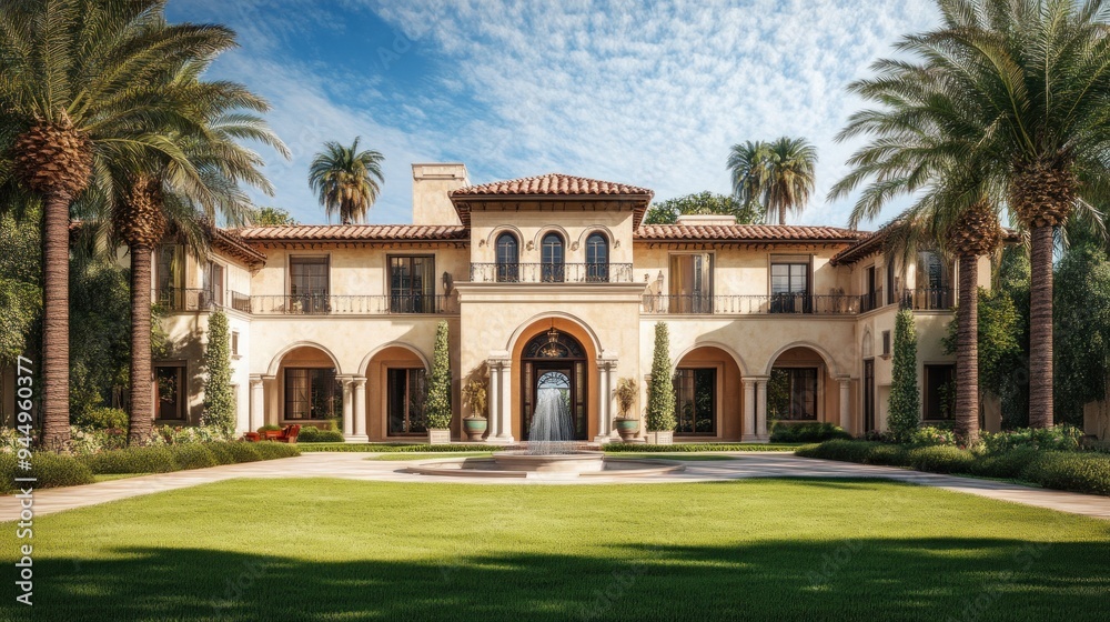 Luxury Mediterranean Villa with Palm Trees Luxury Mediterranean Villa with Palm Trees