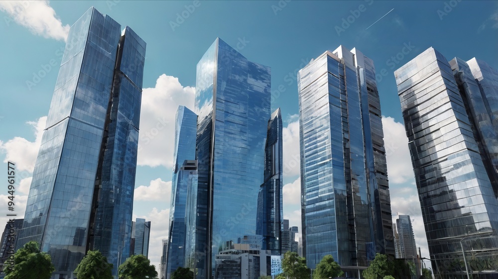 Obraz premium Majestic Buildings Shining Creating Beautiful Reflections