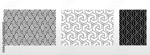 Geometric set of seamless black and white patterns. Simple vector graphics.