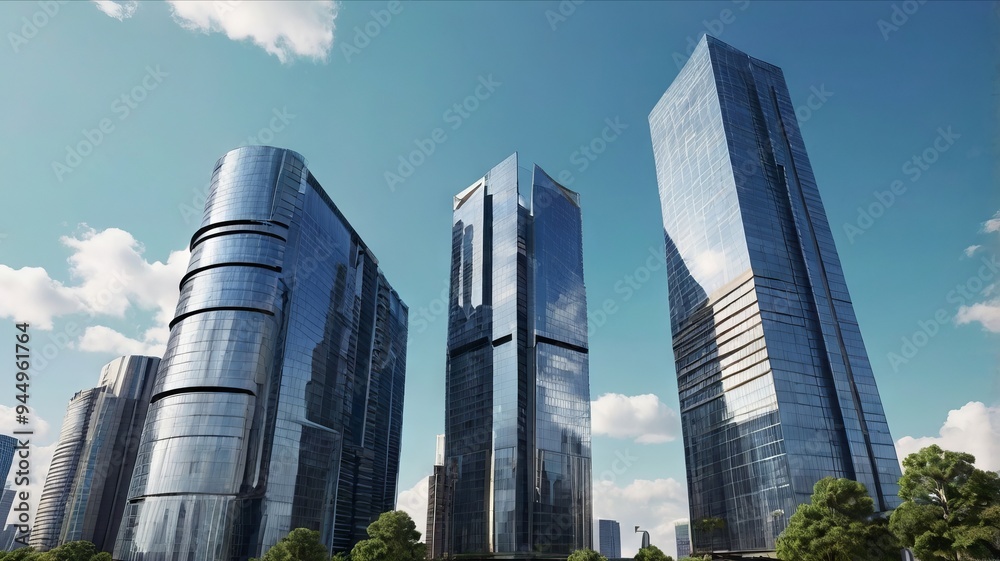 Obraz premium Majestic Buildings Shining Creating Beautiful Reflections