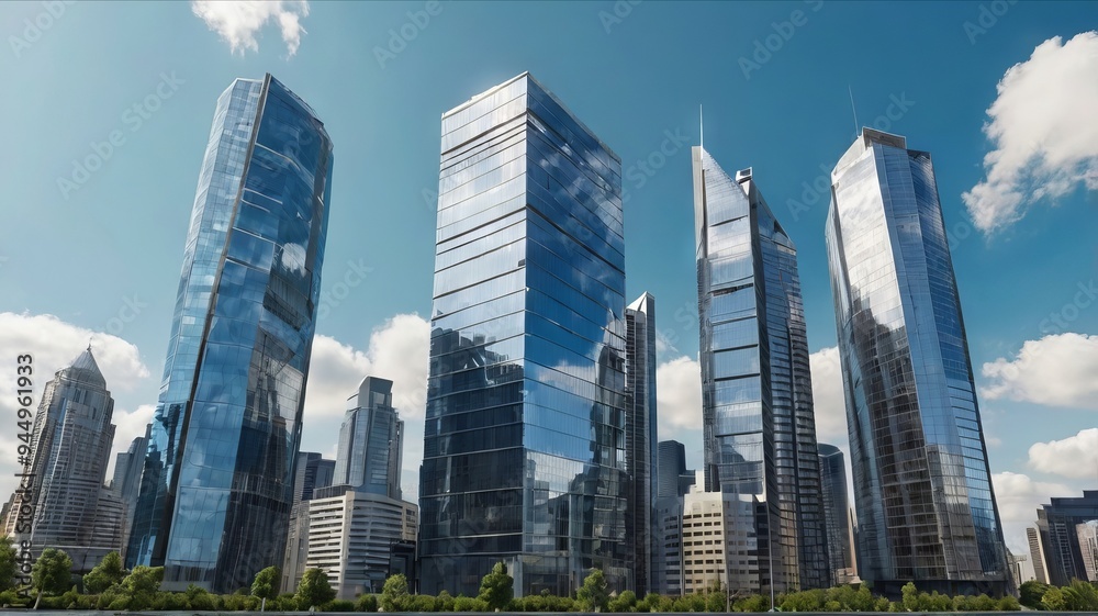 Fototapeta premium Majestic Buildings Shining Creating Beautiful Reflections