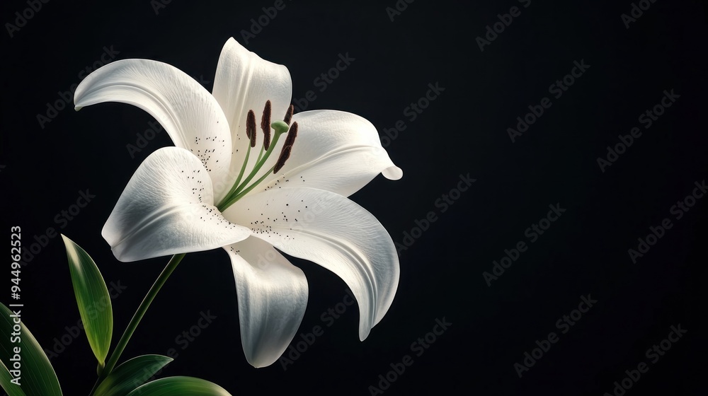 White Lily Blossom on a Black Background White Lily Blossom on a Black Background