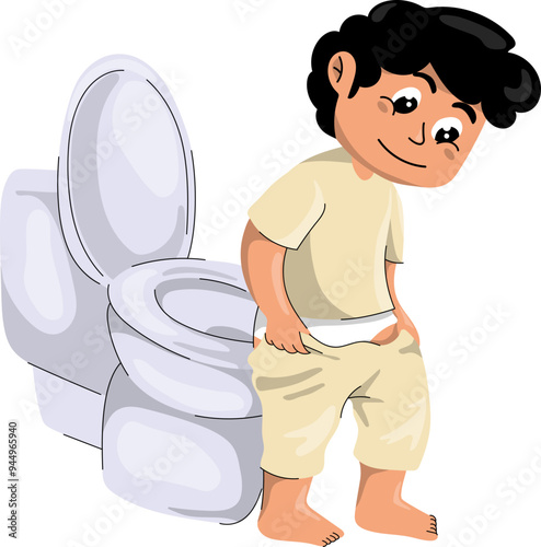 Vector Illustration of Boy Pull Pants Up