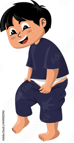 Vector Illustration of Boy Pull Pants Down