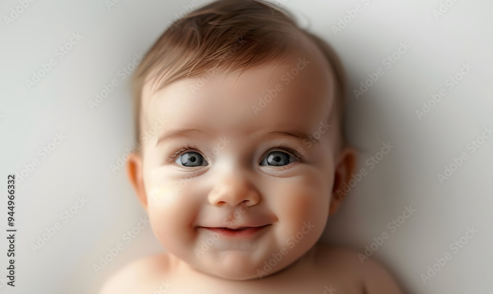 Portrait newborn baby happy over white background, topview. Portrait newborn baby happy over white background, topview.