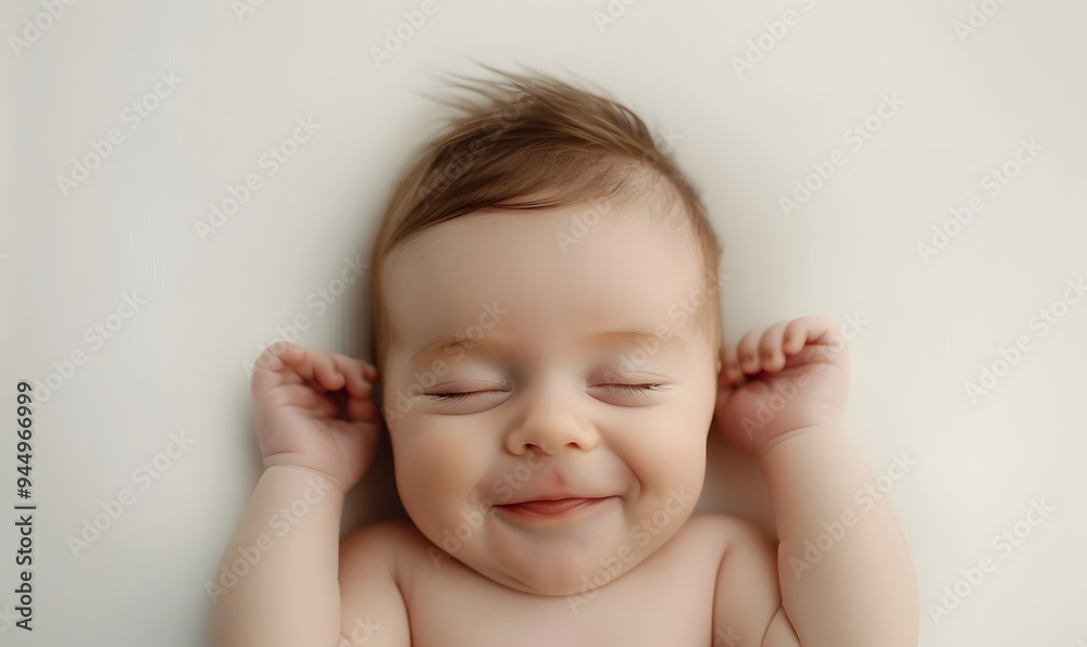 Portrait newborn baby happy over white background, topview. Portrait newborn baby happy over white background, topview.