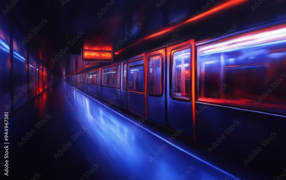 A vibrant subway scene illuminated by striking neon lights, creating a dynamic atmosphere for urban exploration and travel. A vibrant subway scene illuminated by striking neon lights, creating a dynamic atmosphere for urban exploration and travel.