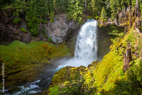 Beautiful Sahalie Falls landscape in McKenzie River valley in Oregon, USA photo