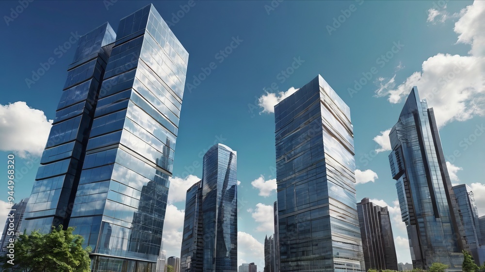 Obraz premium Majestic Buildings Shining Creating Beautiful Reflections