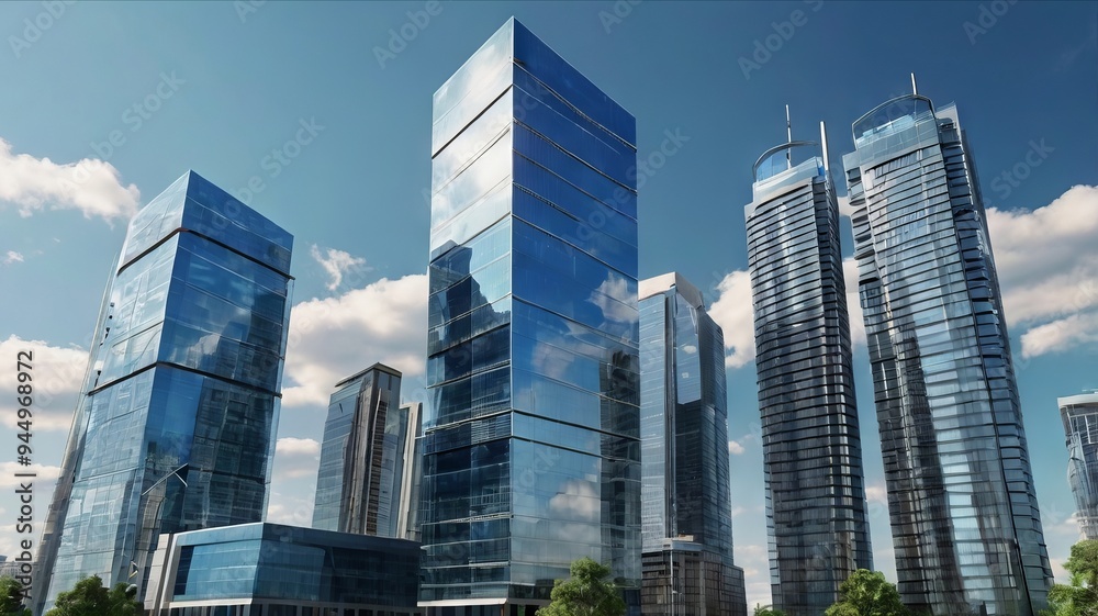 Fototapeta premium Majestic Buildings Shining Creating Beautiful Reflections
