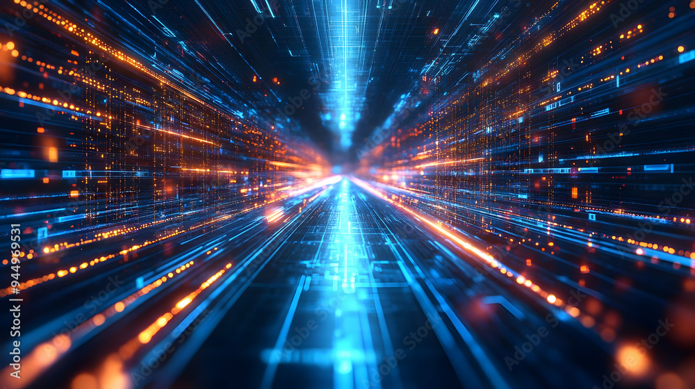 Abstract Digital Highway with Glowing Lines and Particles Abstract Digital Highway with Glowing Lines and Particles