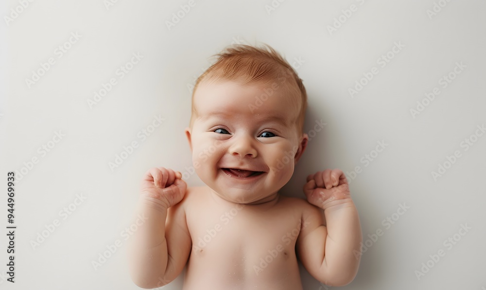 Portrait newborn baby happy over white background, topview. Portrait newborn baby happy over white background, topview.