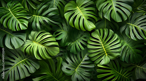 Wallpaper Mural Lush Green Tropical Monstera Leaves Background Texture Torontodigital.ca
