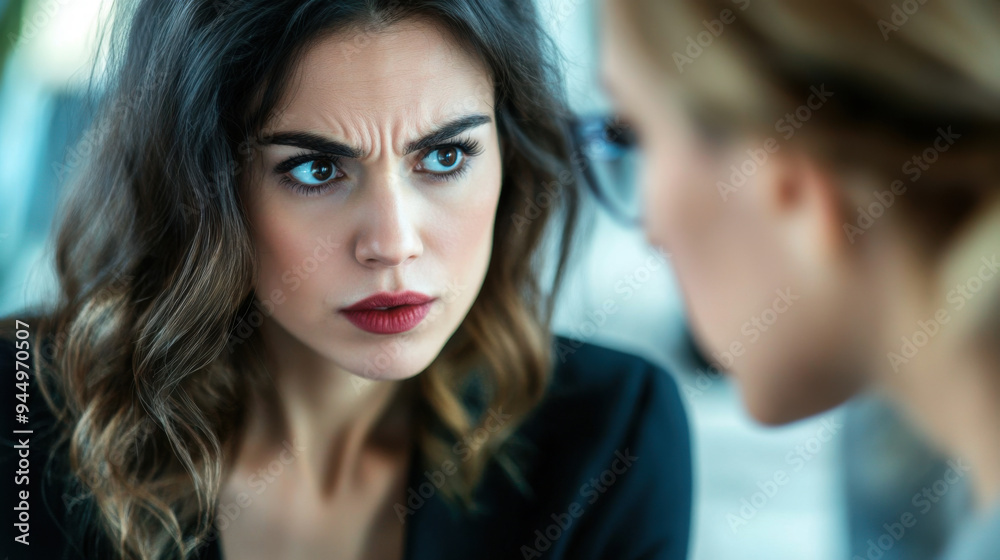 Close-up of two professional women in a business meeting, discussing strategy with Close-up of two professional women in a business meeting, discussing strategy with