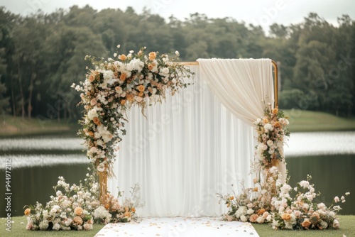 wedding backdrop aesthetic outdoor nature flower wreath decoration background