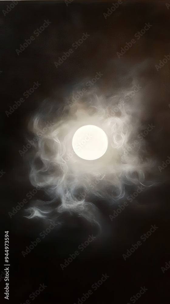 A mystical moon surrounded by swirling clouds, illuminating the night sky with an ethereal glow. A mystical moon surrounded by swirling clouds, illuminating the night sky with an ethereal glow.