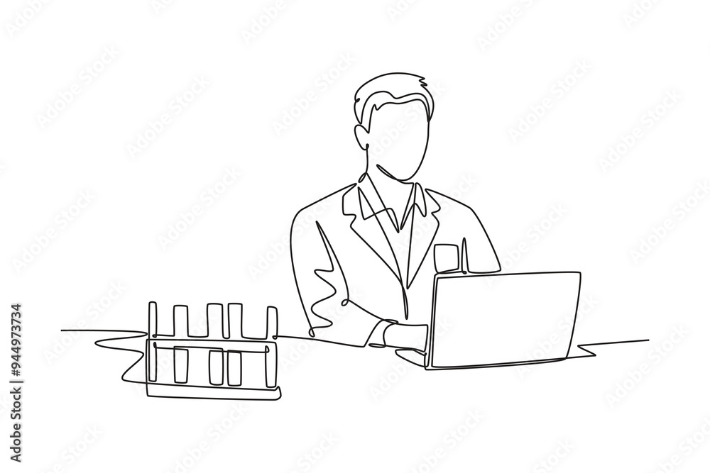 Scientist concept. Single line draw design vector graphic illustration. Scientist concept. Single line draw design vector graphic illustration.