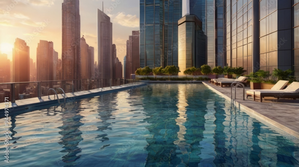 Fototapeta premium Majestic Buildings Shining Creating Beautiful Reflections