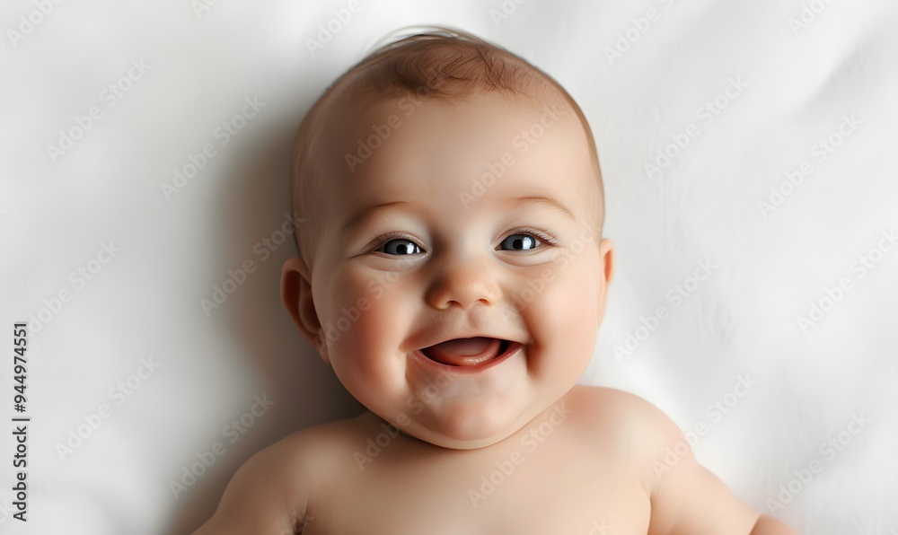 Portrait newborn baby happy over white background, topview. Portrait newborn baby happy over white background, topview.