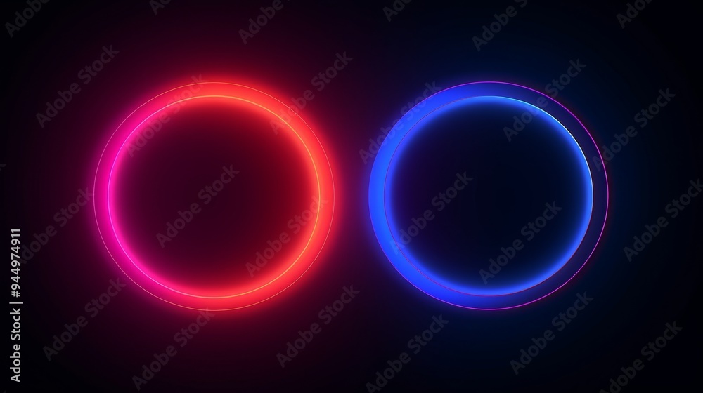 Bold circles in neon pink and blue glow against a dark backdrop, showcasing a modern abstract design perfect for artistic and creative projects Bold circles in neon pink and blue glow against a dark backdrop, showcasing a modern abstract design perfect for artistic and creative projects