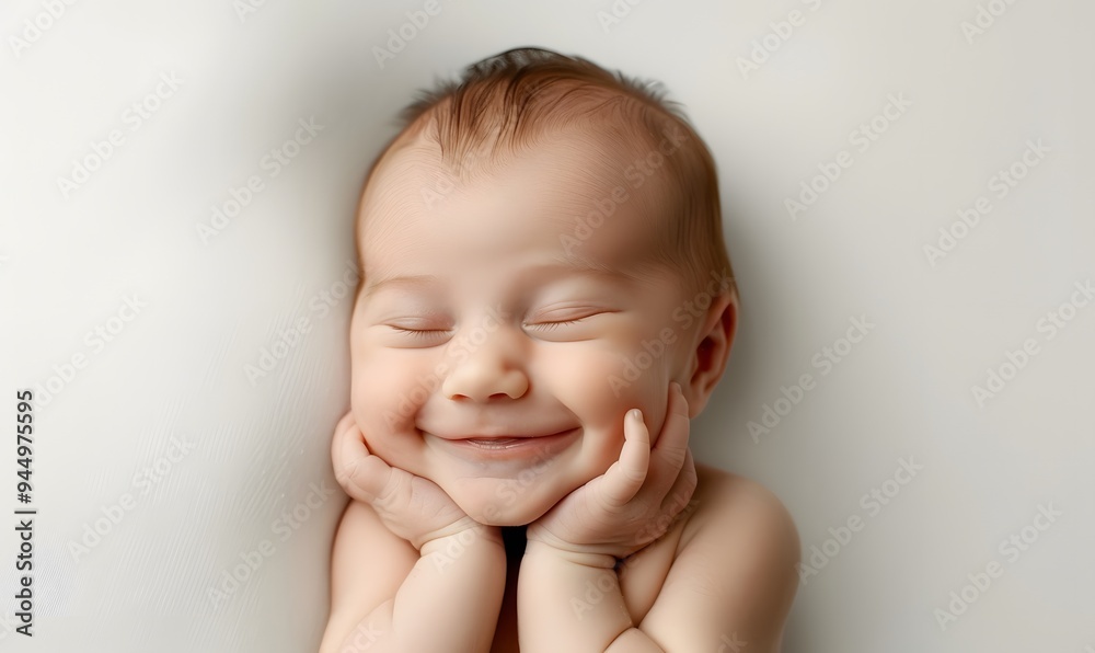 Portrait newborn baby happy over white background, topview. Portrait newborn baby happy over white background, topview.