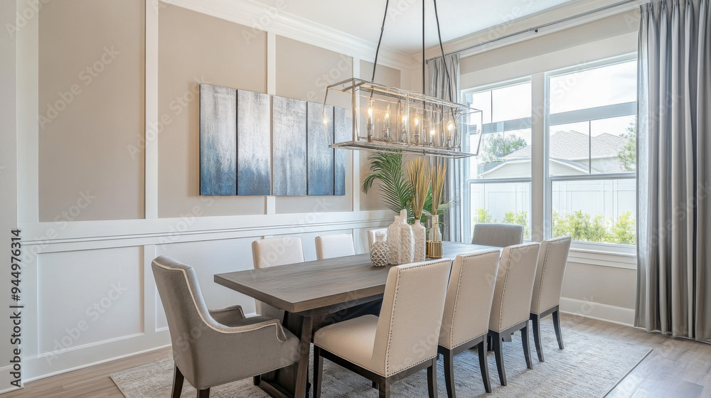 Fototapeta premium table and chairs, styled with simple yet elegant decor for a cohesive look.