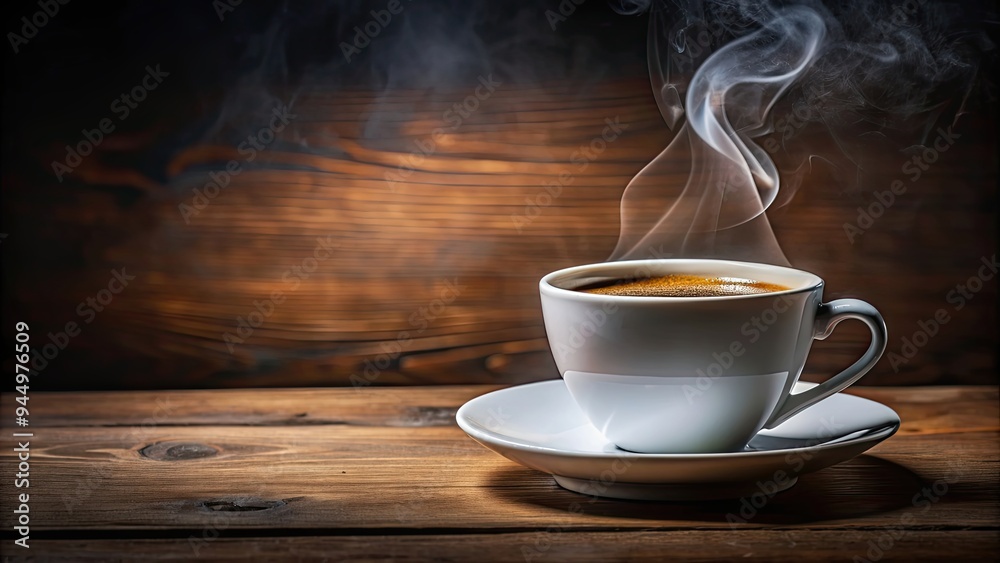 Steaming cup of freshly brewed coffee on a saucer, hot, beverage, drink, morning, caffeine, aroma, mug, refreshment Steaming cup of freshly brewed coffee on a saucer, hot, beverage, drink, morning, caffeine, aroma, mug, refreshment