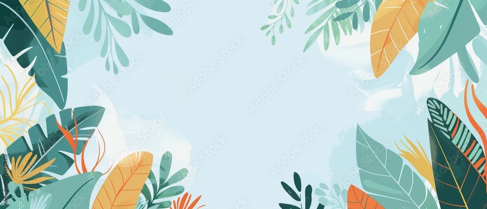 Abstract Tropical Leaf Background with Soft Blue and Green Colors Abstract Tropical Leaf Background with Soft Blue and Green Colors