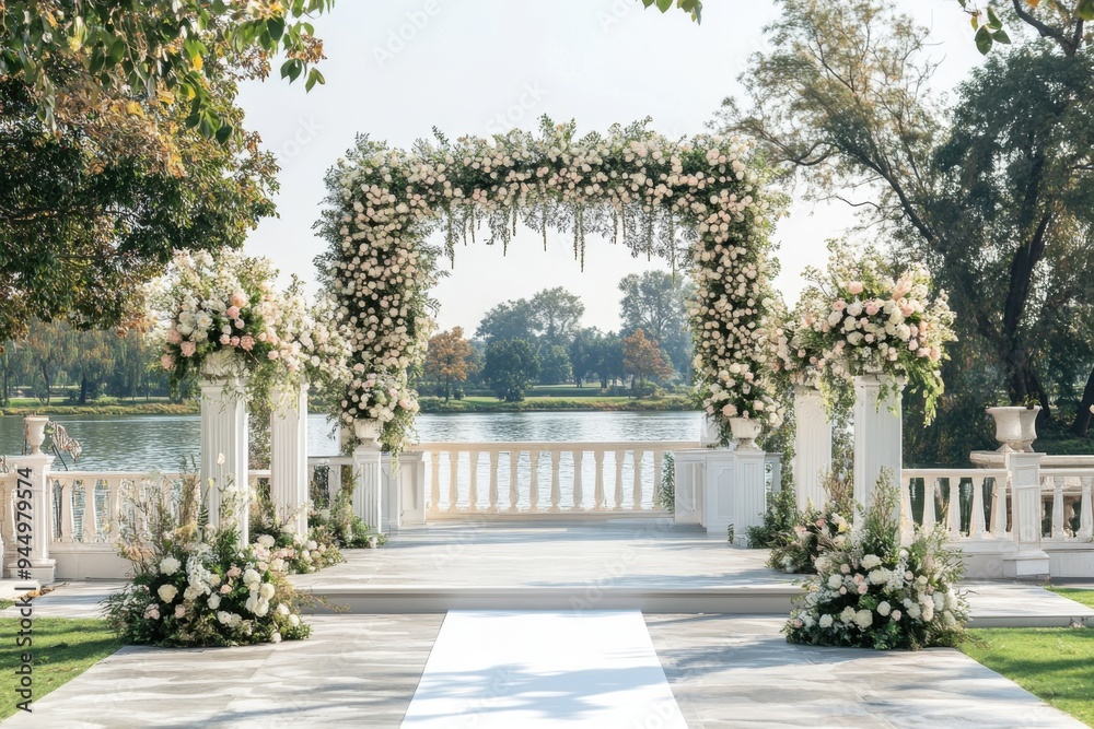 Fototapeta premium wedding backdrop aesthetic outdoor nature flower wreath decoration background