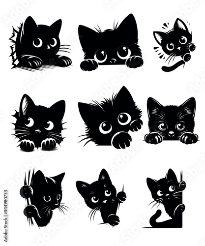 Black Cat Peeking Clipart  Graphics