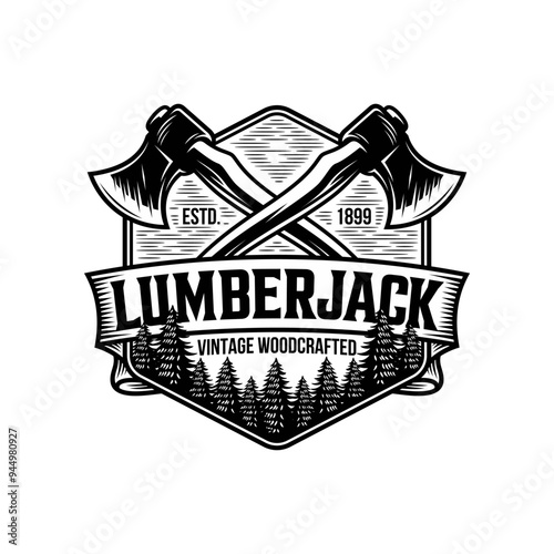 Vintage Lumberjack Logo Vector illustration. Wood Carpentry Logo Template