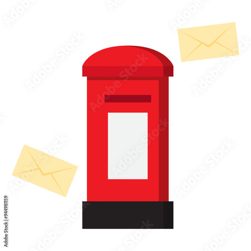 Vector illustration of red post box with letters on transparent background