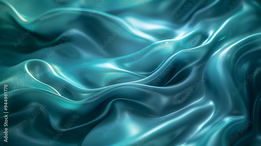 A closeup of a liquid azure satin fabric with fluid waves in electric blue and magenta, creating a mesmerizing pattern. The artistry of the textile shines in shades of aqua and purple