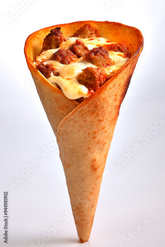 Pizza in the shape of a cone, fast food gastronomy image on a white background
