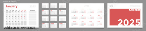 Set of 2025 Pages Monthly Calendar Planner Templates, Cover with Place for Photo, Company Logo, Annual. Design of Vector layout Calendar Pages size A4-21x29.7 cm in for print. Week start on Monday