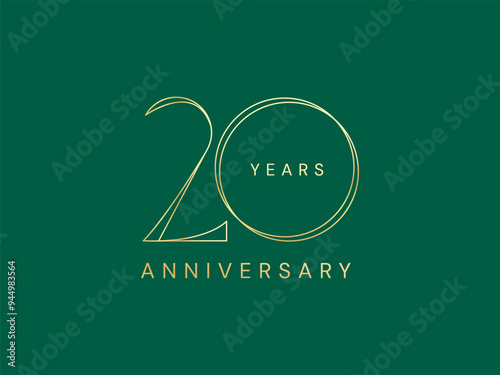 20th Anniversary luxury gold celebration with curved lines numbers logo typography vector design concept. Twenty Years anniversary gold template for celebration event, business, card, invitation, web.