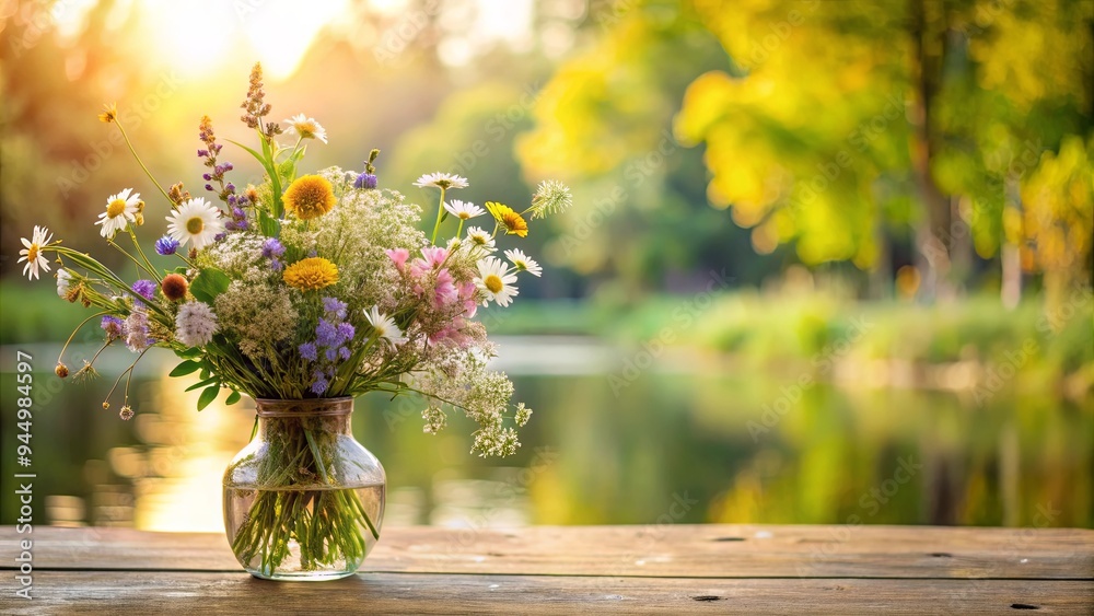 A peaceful image of a serene sanctuary with a delicate bouquet of wildflowers A peaceful image of a serene sanctuary with a delicate bouquet of wildflowers