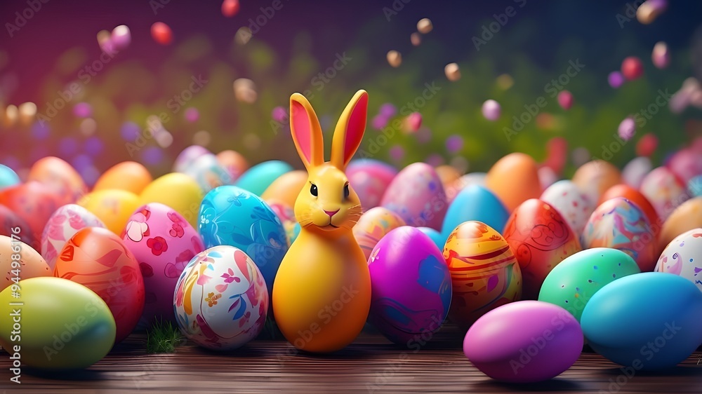 With lots of vibrant easter eggs, happy Easter, Bunny. AI generative. With lots of vibrant easter eggs, happy Easter, Bunny. AI generative.