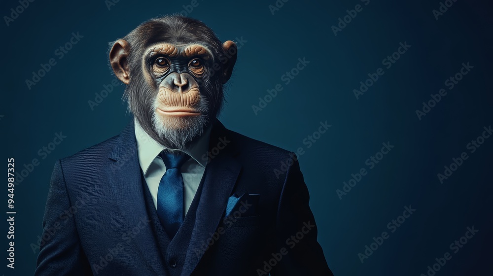 Fototapeta premium Chimpanzee Businessman in Suit Corporate Animal Funny Portrait