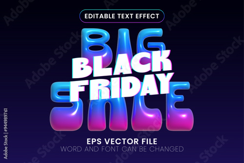 Black friday big sale inflated 3d editable vector text effect