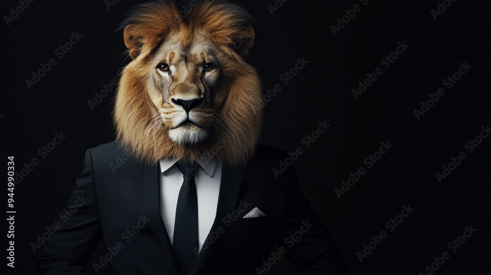 Lion in Suit   Business  Leadership  Power  Success  Confidence   Motivation  Animal   Wild   Mane   Portrait   Dark Background