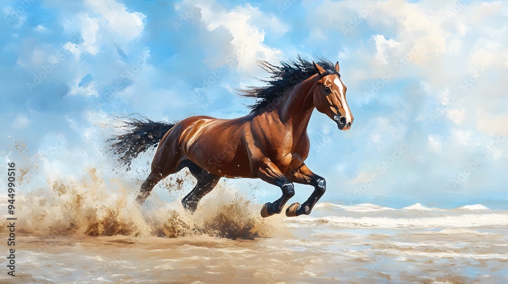 A powerful wild horse galloping across an open plain, oil painting style, deep brush strokes, vibrant earth tones, capturing the raw energy and movement. A powerful wild horse galloping across an open plain, oil painting style, deep brush strokes, vibrant earth tones, capturing the raw energy and movement.
