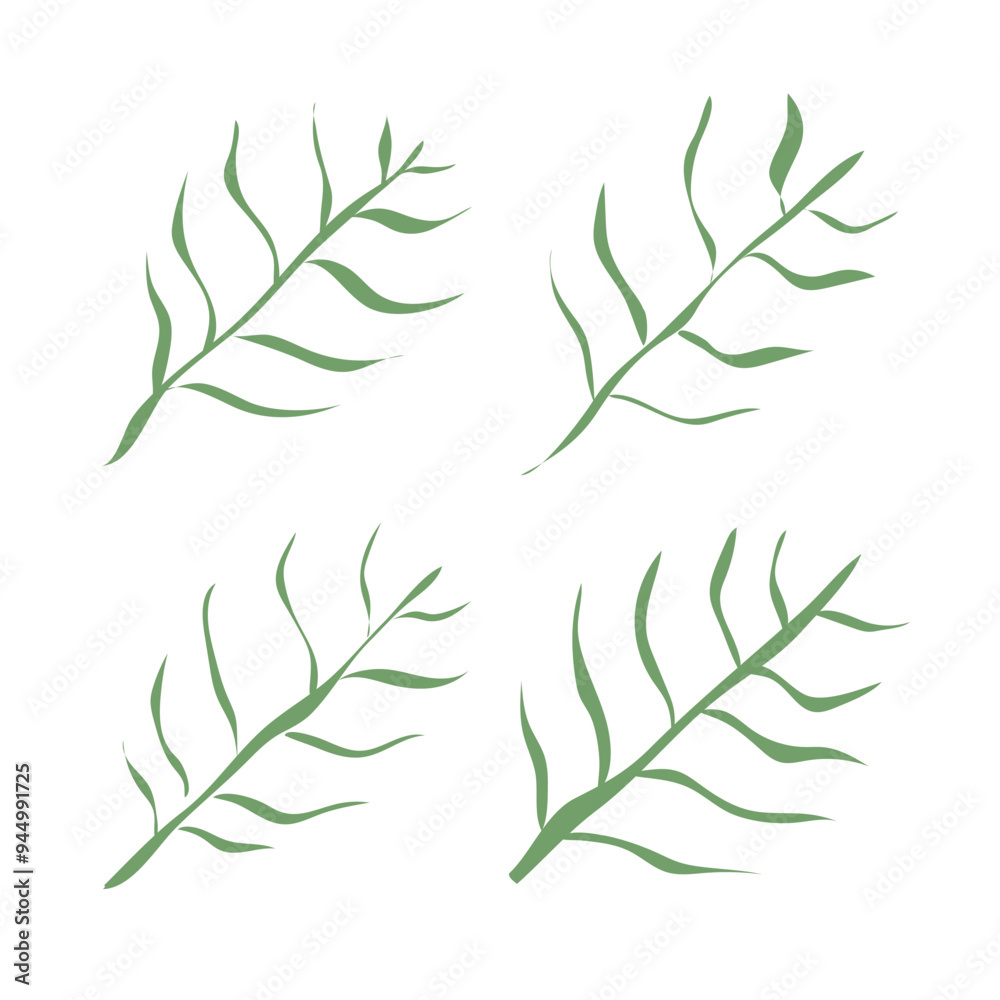 Green organic leaves icon set isolated vector illustration. Green organic leaves icon set isolated vector illustration.