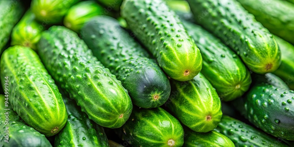 Close up shot of fresh green cucumbers illustrating their vibrant color and crisp texture, symbolizing health and abundance Close up shot of fresh green cucumbers illustrating their vibrant color and crisp texture, symbolizing health and abundance