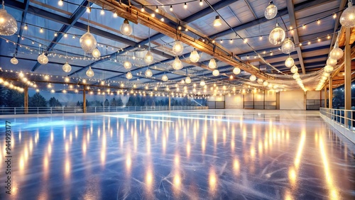 Enchanting indoor ice skating rink with twinkling lights creating a magical winter wonderland atmosphere