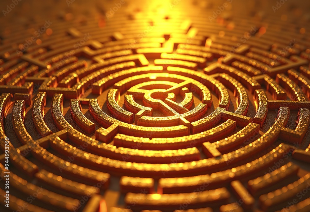 A complex circular maze pattern with concentric rings and intersecting lines, creating an abstract and intricate design A complex circular maze pattern with concentric rings and intersecting lines, creating an abstract and intricate design