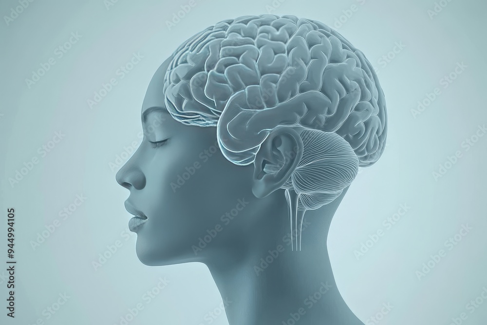 Minimalist profile of a woman with a glowing brain representing the clarity and focus of her thoughts Minimalist profile of a woman with a glowing brain representing the clarity and focus of her thoughts