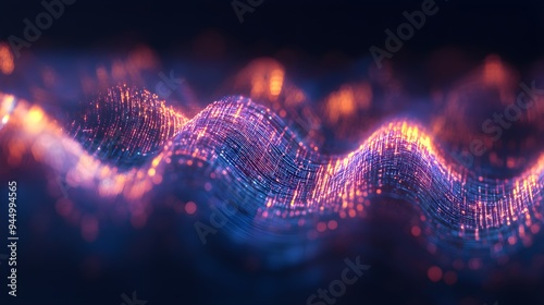 Double exposure image of a voiceprint waveform fused with glowing AI circuits, symbolizing advanced voice recognition systems photo