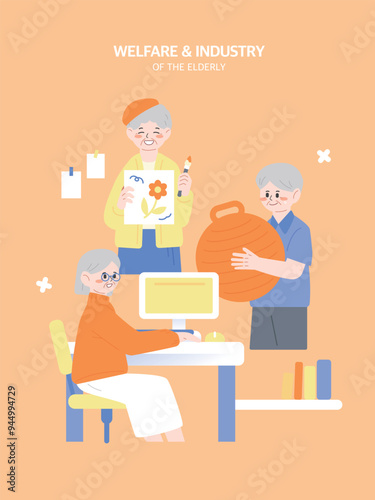 즐거운 노인 복지 산업 일러스트 04
